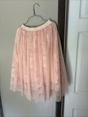 DownEast Blush Lace Tulle Midi Skirt